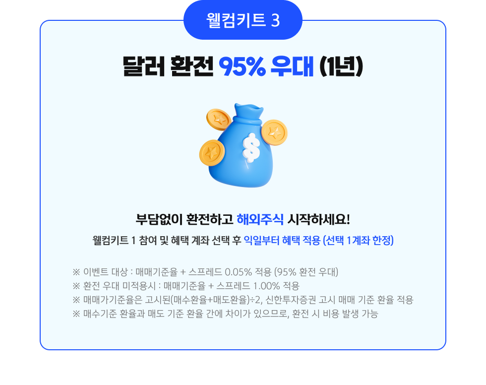 웰컴키트3 달러 환전 95% 우대(1년)